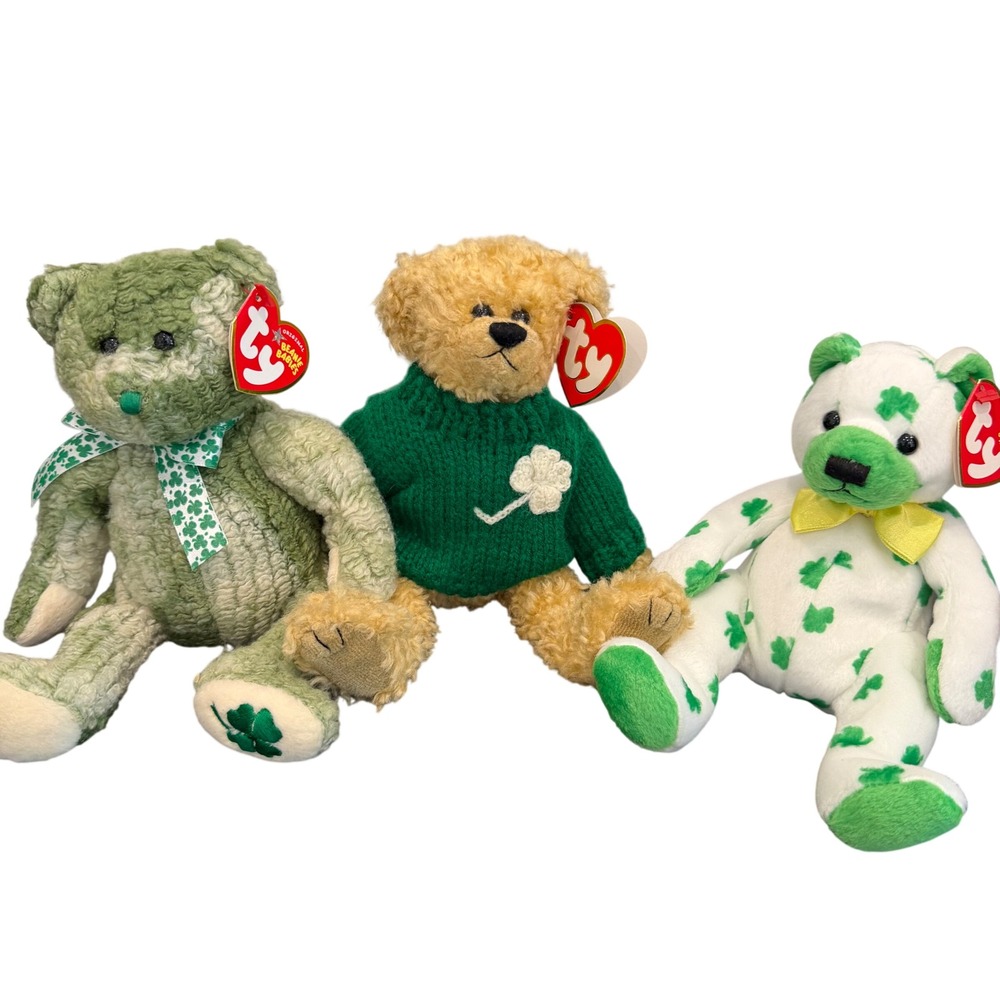 Ty Beanie Babies St Patricks Day Bear Lot Erin Blarney Attic Treasures Green 3pc